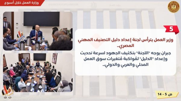 تدريب الموظفين وجولة بمحافظة الغربية.. تعرف على نشاط وزارة العمل في 7 أيام - 9 - سيناء الإخبارية