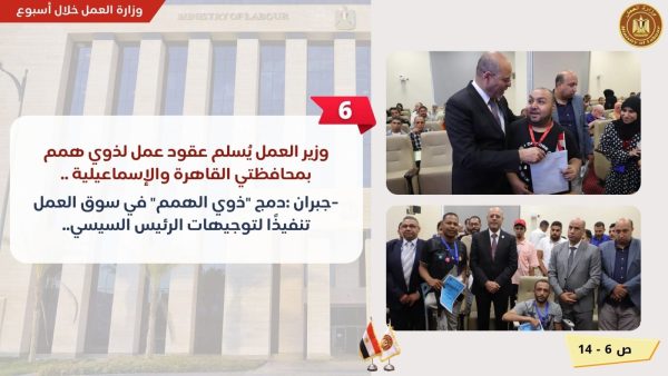تدريب الموظفين وجولة بمحافظة الغربية.. تعرف على نشاط وزارة العمل في 7 أيام - 11 - سيناء الإخبارية