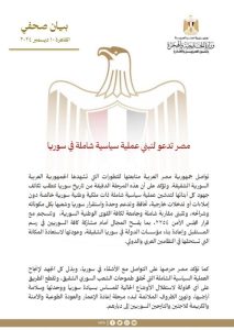 مصر تدعو إلي عملية سياسية شاملة تعكس التنوع المجتمعي في سوريا - 1 - سيناء الإخبارية