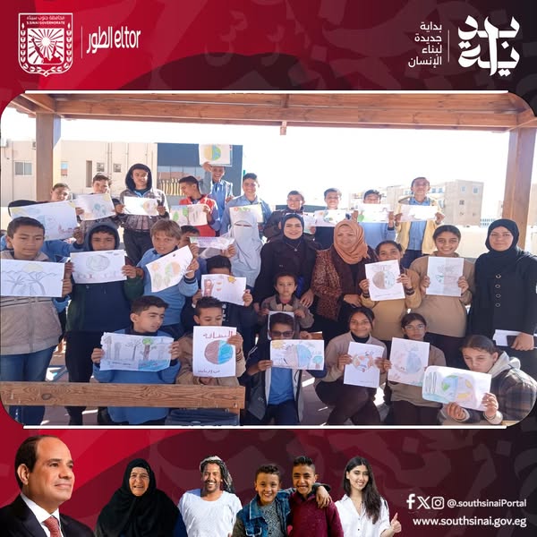 أطفال مدرسة طه حسين بجنوب سيناء يبدعون في ورشة فنية للتوعية بأهمية الزراعة - 1 - سيناء الإخبارية