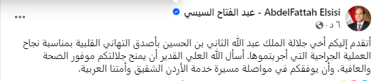 الرئيس السيسي يهنئ ملك الأردن بنجاح عمليته الجراحية - 1 - سيناء الإخبارية