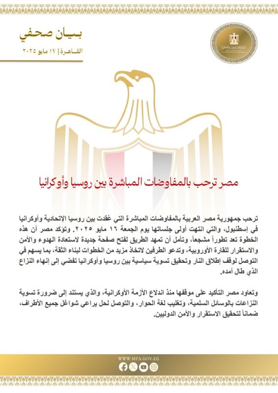 مصر ترحب بالمفاوضات المباشرة بين روسيا وأوكرانيا وتدعو لمواصلة الحوار لتحقيق تسوية شاملة - 1 - سيناء الإخبارية